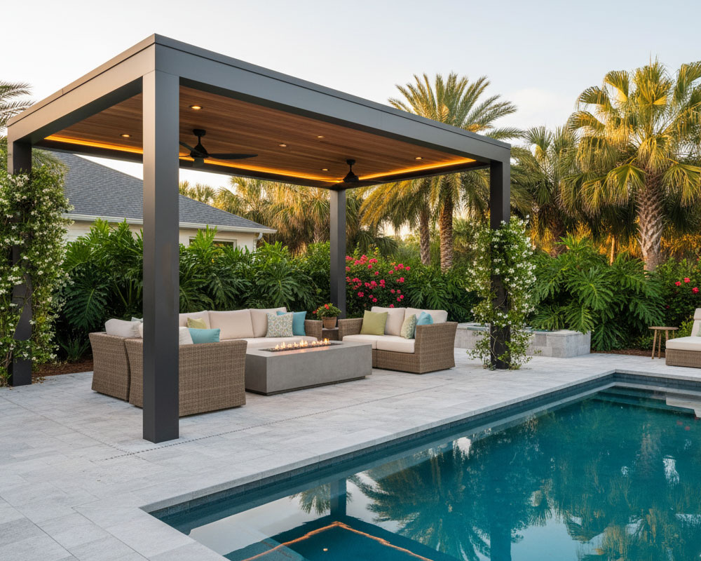 poolside lounge and pergola design for pensacola fl backyards